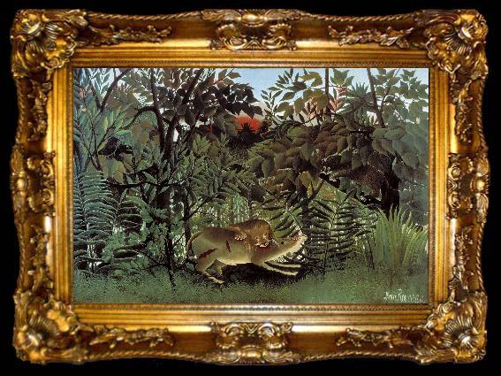 framed  Henri Rousseau The Hungry Lion Throws Itself on the Antelope, ta009-2